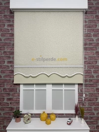 Çiftli Stor - Beyaz Cam Kırığı Tül Stor Krem Mat Lüks Stor 