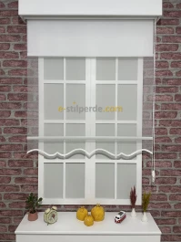 Çiftli Stor -  Beyaz Noktalı Tül Stor Beyaz Mat Lüks Stor 
