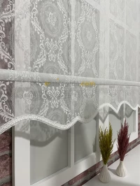 Çiftli Stor - Beyaz Gül Desenli Tül Stor Antrasit Mat Lüks Stor Perde 