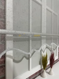 Çiftli Stor - Gri Jakarlı Tül Stor Beyaz Mat Lüks Stor 