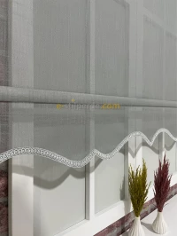 Çiftli Stor - Gri Keten Tül Stor Beyaz Mat Lüks Stor