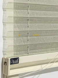 ''PLİCELL''  Çiftli Açık Kahve-Krem Tül Pilise Perde 