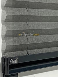 ''PLİCELL''  Çiftli Gri-Siyah Keten Tül Pilise Perde 