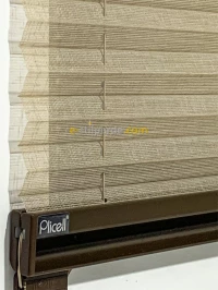 ''PLİCELL''  Çiftli Krem-Kahve Tül Pilise Perde 