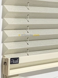 ''PLİCELL''  Çiftli Sim Çizgili Krem Şaltuk Tül Pilise Perde 