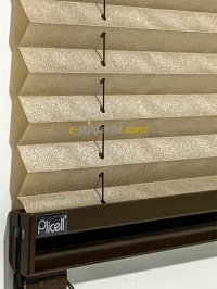 ''PLİCELL''  Çiftli Simli Açık Kahve-Kahve Tül Pilise Perde 