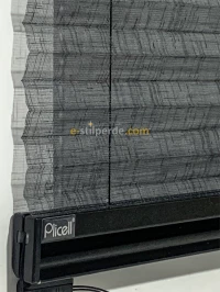 ''PLİCELL''  Çiftli Siyah-Siyah Tül Pilise Perde (Parrot-15 - Lattice-05)