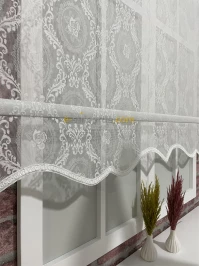 Tek Tül - Beyaz Gül Desenli Tül Stor Perde