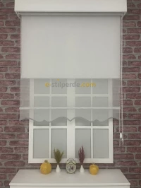 Çiftli Stor - Beyaz Gri Çizgili Tül Stor Beyaz Mat Lüks Stor Perde
