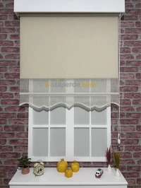 Çiftli Stor - Krem Keten Tül Stor Krem Mat Lüks Stor