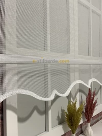 Tek Tül - Beyaz Çizgili Tül Stor